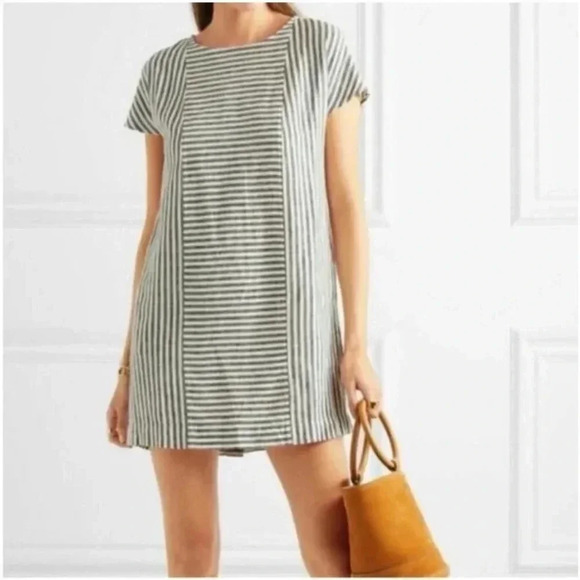 Madewell | Blue White Stripe Play Button Back Linen Blend Preppy Dress Size S - Picture 2 of 13